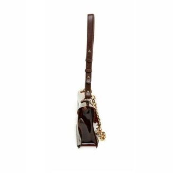 LIKE DREAMS Women's Clear Chain Embellished Shoulder Vegan Leather Bag - Brown - Picture 1 of 4